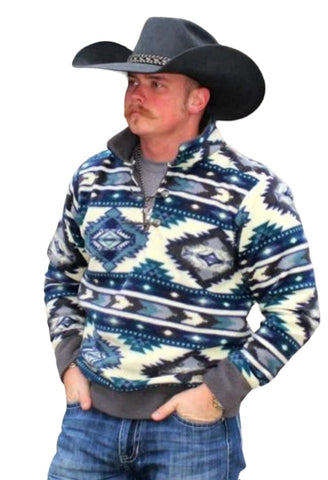 Brand of Bliss Blue & Cream Western Fleece Pullover