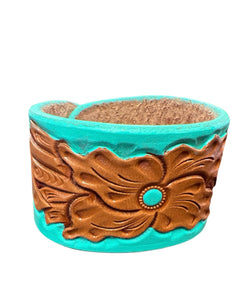 Brand of Bliss Brown and Turquoise Leather Snap Bracelet