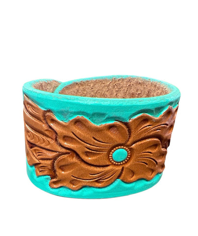 Brand of Bliss Brown and Turquoise Leather Snap Bracelet