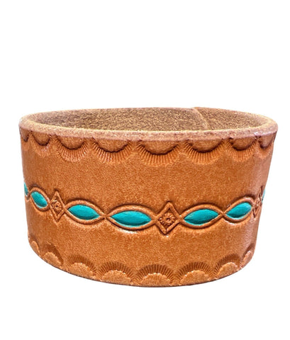 Brand of Bliss Brown Leather Snap Bracelet with Turquoise