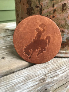 Brand of Bliss Bucking Horse & Rider Cowboy Leather Coaster Set