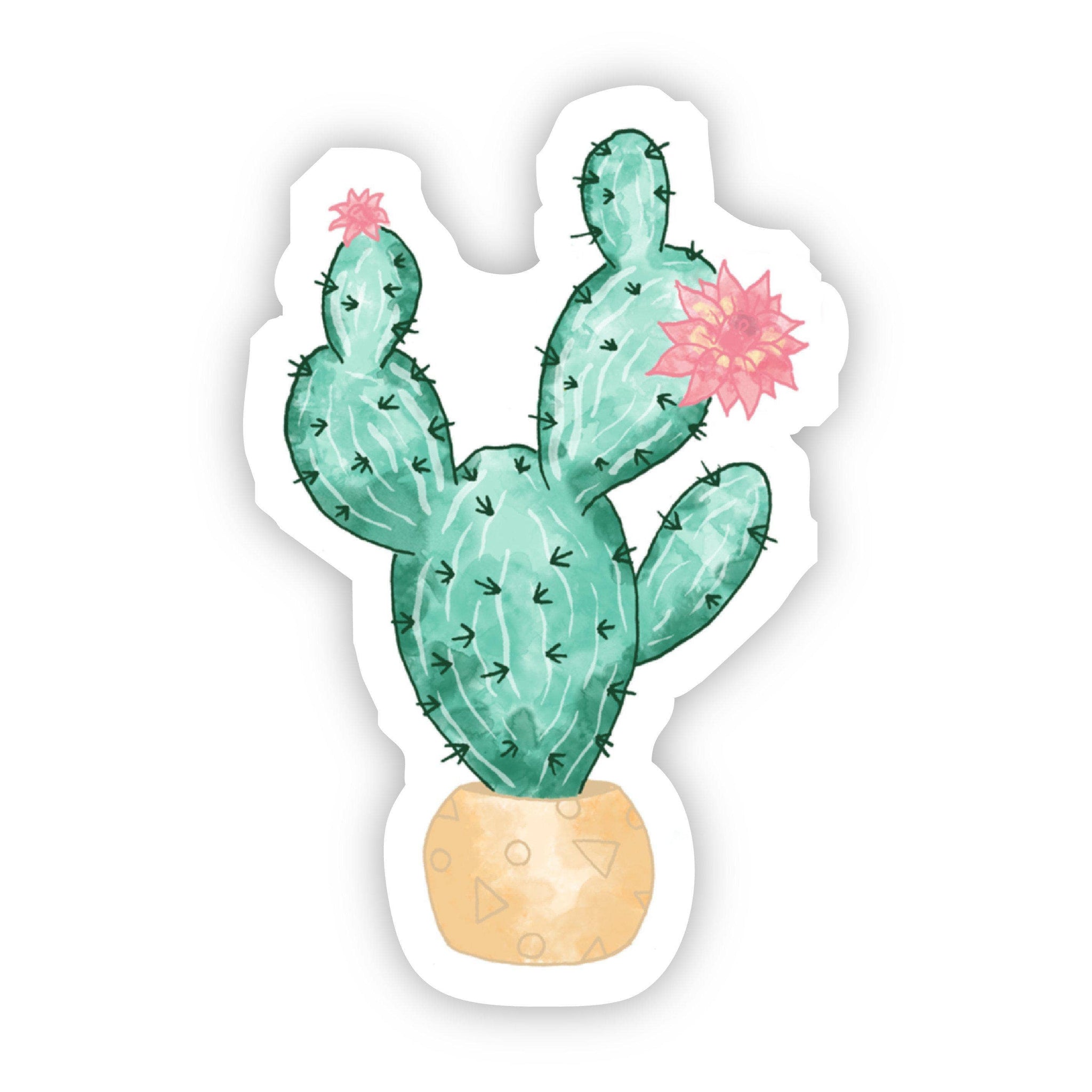 Brand of Bliss Cactus with Pink Flower Sticker - Watercolor