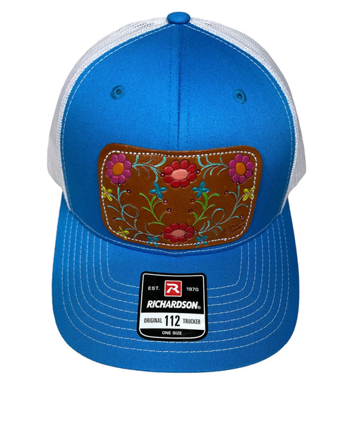Brand of Bliss Embroidered Blue & White Leather Patch Engraved Hats