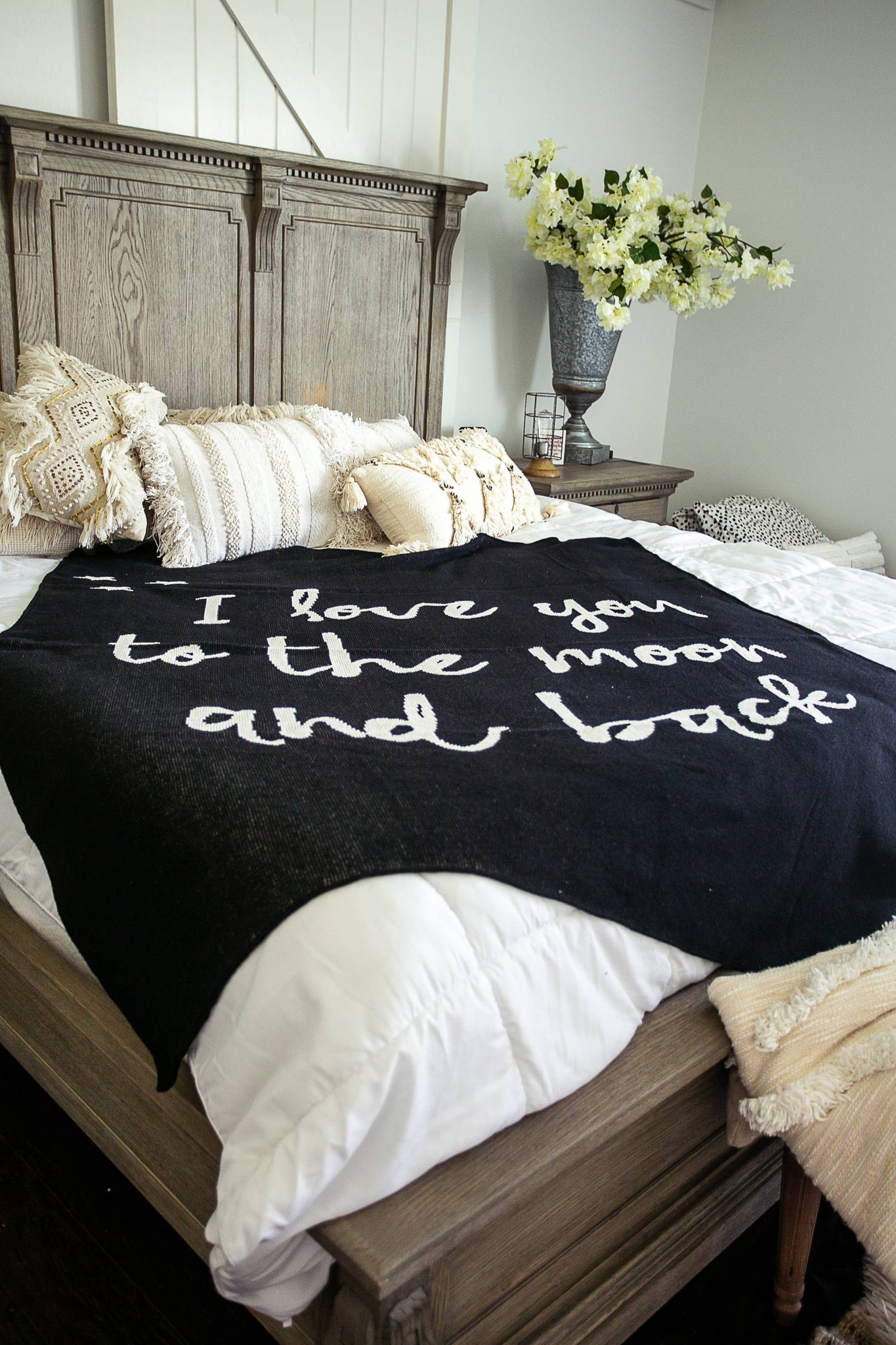 Brand of Bliss Made in the USA | To the moon an back Throw Blanket | Black