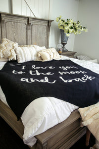 Brand of Bliss Made in the USA | To the moon an back Throw Blanket | Black