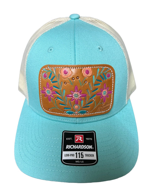 Brand of Bliss Paisley- Light Turquoise Leather Patch Engraved Hats