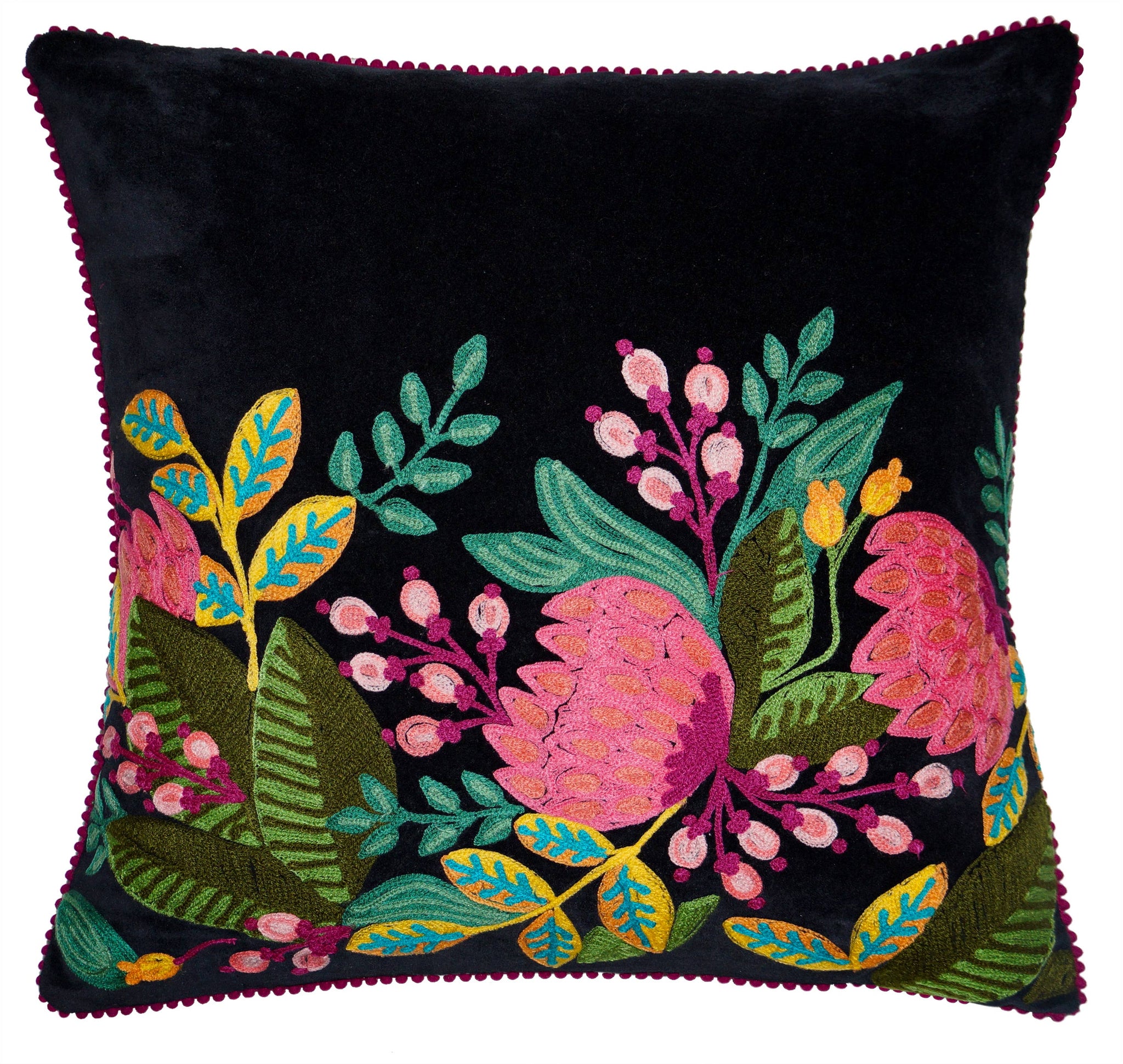 Brand of Bliss PRECIOUS BLACK  VELVET FLORAL PILLOW 18X