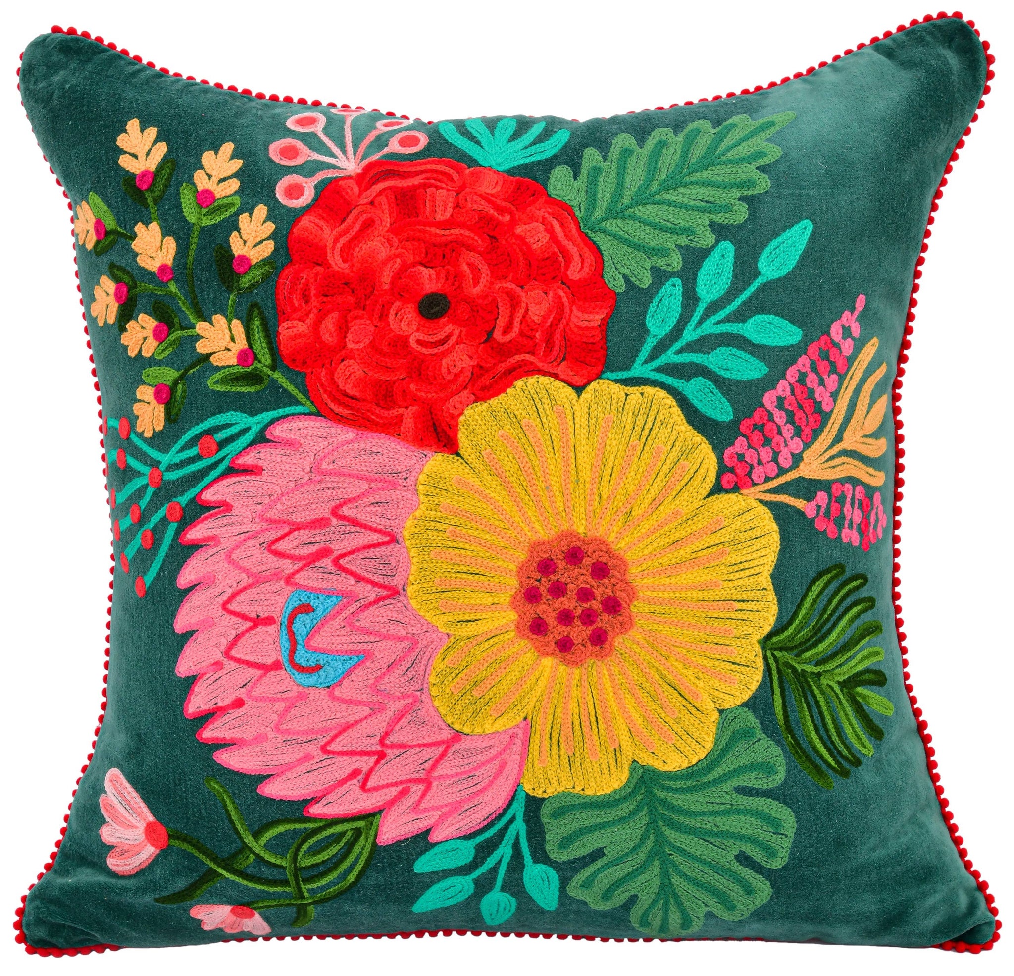 Brand of Bliss PRECIOUS FLOWERS EMB EMERALD PILLOW 18X18"