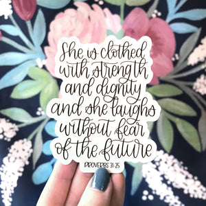 Brand of Bliss She is Clothed Verse Sticker 4x3in.