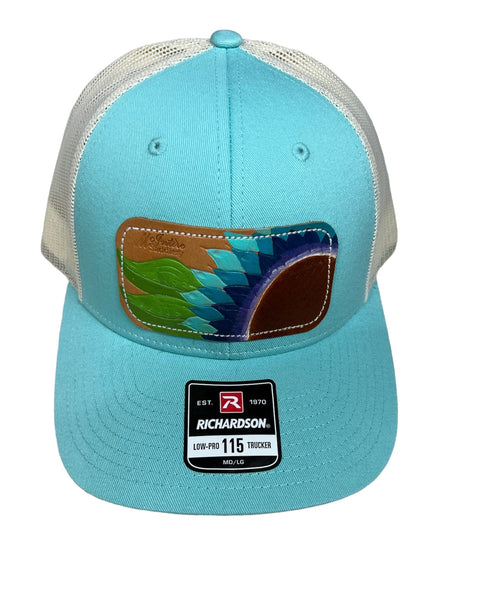 Brand of Bliss Sunflower-Turquoise & Tan Leather Patch Engraved Hats