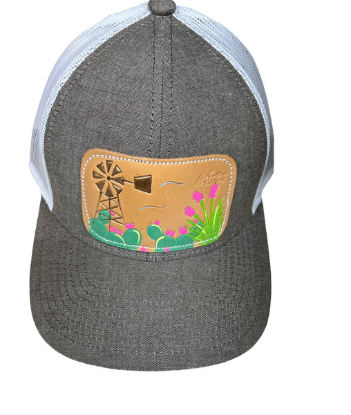 Brand of Bliss Windmill- Tan & White Leather Patch Engraved Hats