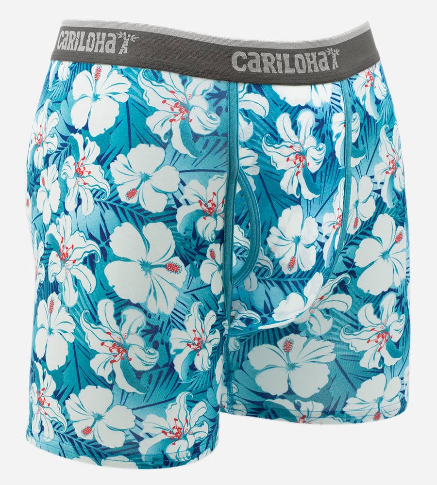 Cariloha Bamboo Boxer Briefs - Blue Hibiscus - L - Blue Hibiscus