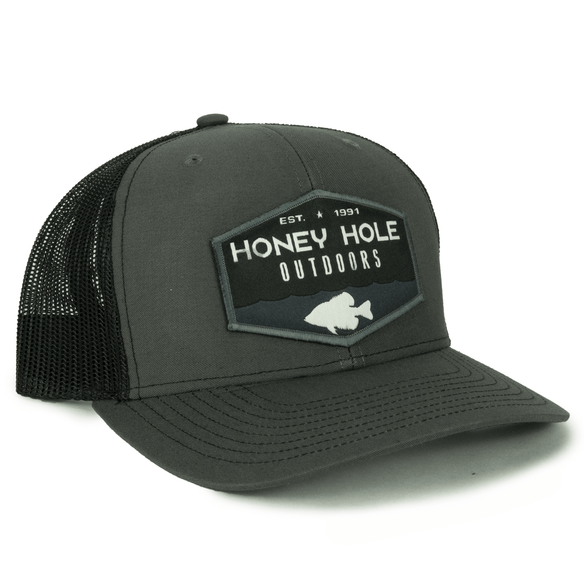 Honey Hole Outdoors Snapback - Black Crappie Hex - Charcoal/Black