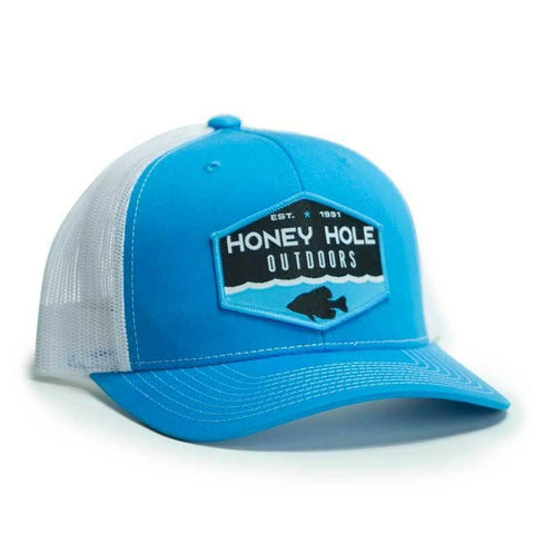 Honey Hole Outdoors Snapback - Crappie Hex - Cyan/White