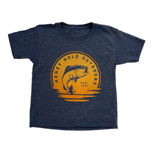 Honey Hole Outdoors Youth Shirt - Bass Sunset - Heather Denim