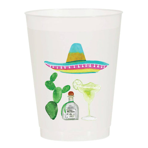 Sip Hip Hooray Drink Fiesta Margarita Patron Watercolor Reusable Cups - Set of 10